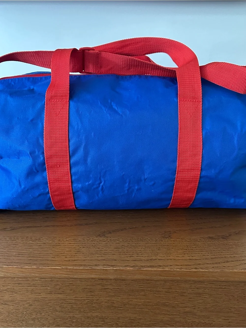 Vintage CHAMPION Duffle Bag Blue Red Spellout Gym Overnight Travel